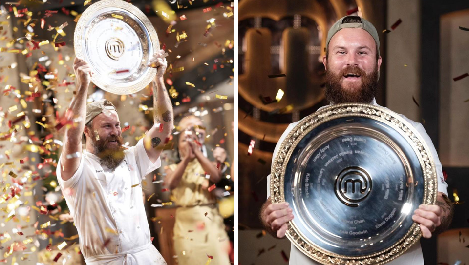 .MasterChef's Brent Draper holding the trophy.