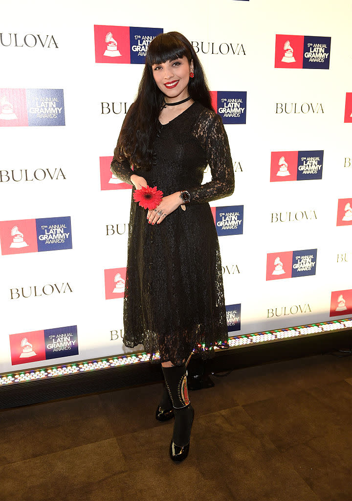 <p>The musician’s black heels and over-the-calf socks complement her indie-rock vibe. <i>(Photo: David Becker/WireImage)</i> </p>