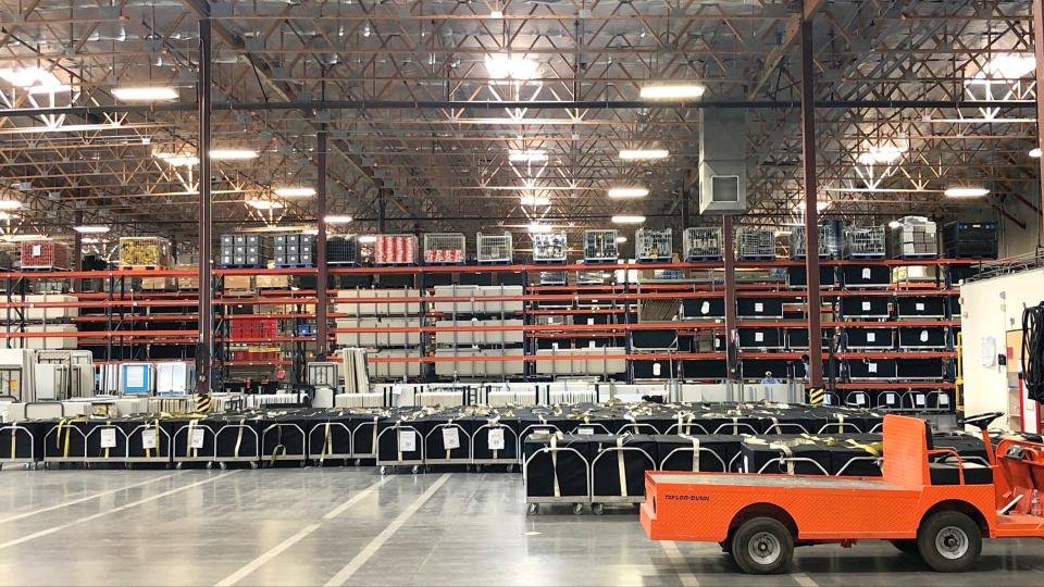 Black boxes containing Clark County ballots sit inside the Clark County Election Center Nov. 4, 2020.