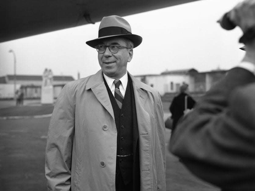 Lewis Strauss arriving at the London Airport.