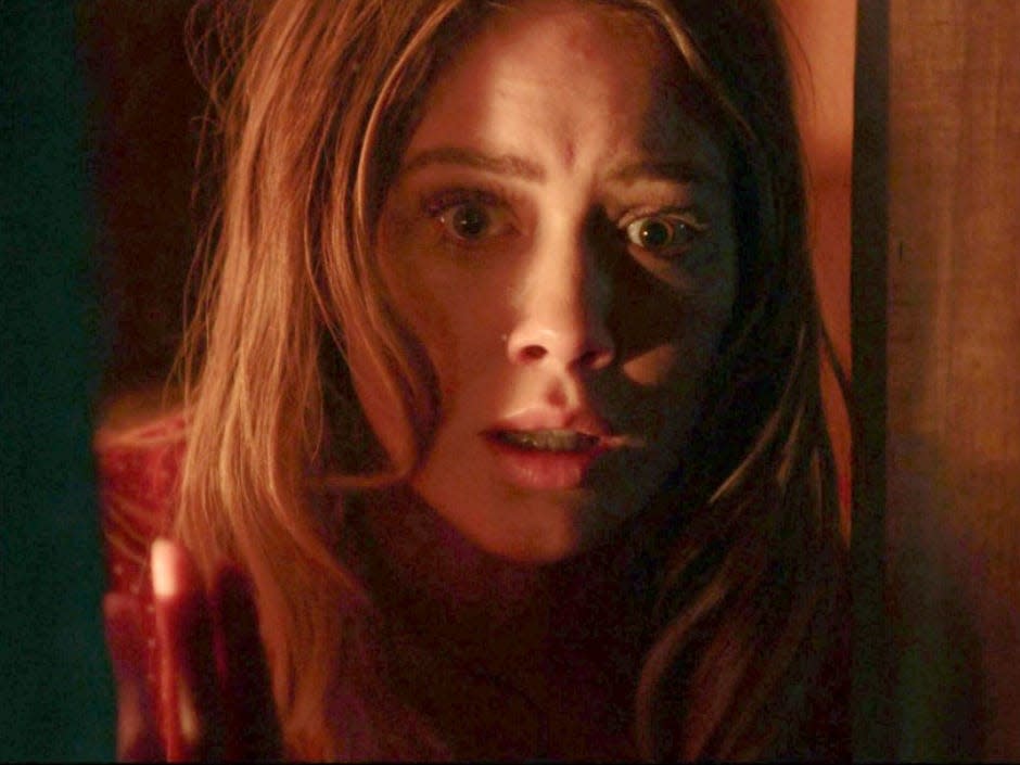 Hilary Duff makes a frightened expression in "The Haunting of Sharon Tate."