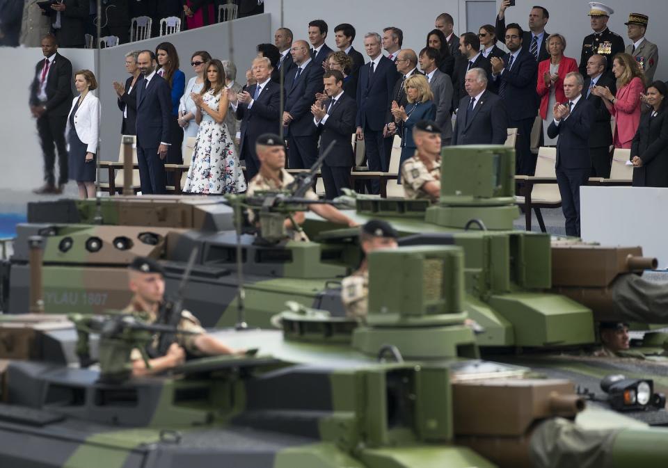 Trump was inspired to have a U.S. military parade after watching this French one in 2017. <a href="http://www.apimages.com/metadata/Index/Trump-US-France/35424f89195b4bcbb002a6d4df627ecd/14/0" rel="nofollow noopener" target="_blank" data-ylk="slk:AP/Carolyn Kaster;elm:context_link;itc:0;sec:content-canvas" class="link ">AP/Carolyn Kaster</a>