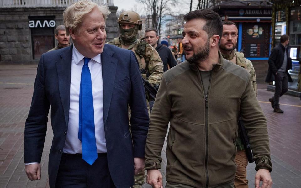 Boris Johnson and Ukrainian President Volodymyr Zelensky - STRINGER