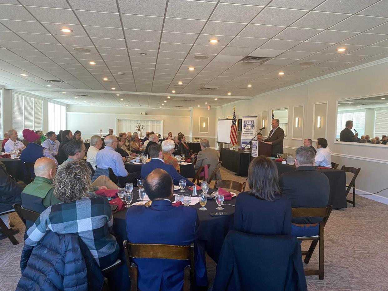 Tallahassee Community College President Jim Murdaugh speaks to the Network of Entrepreneurs and Business Advocates (NEBA) on Tuesday, Nov. 28, 2023.
