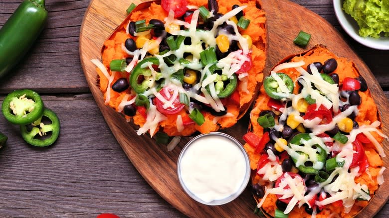 Sweet potatoes with nacho toppings