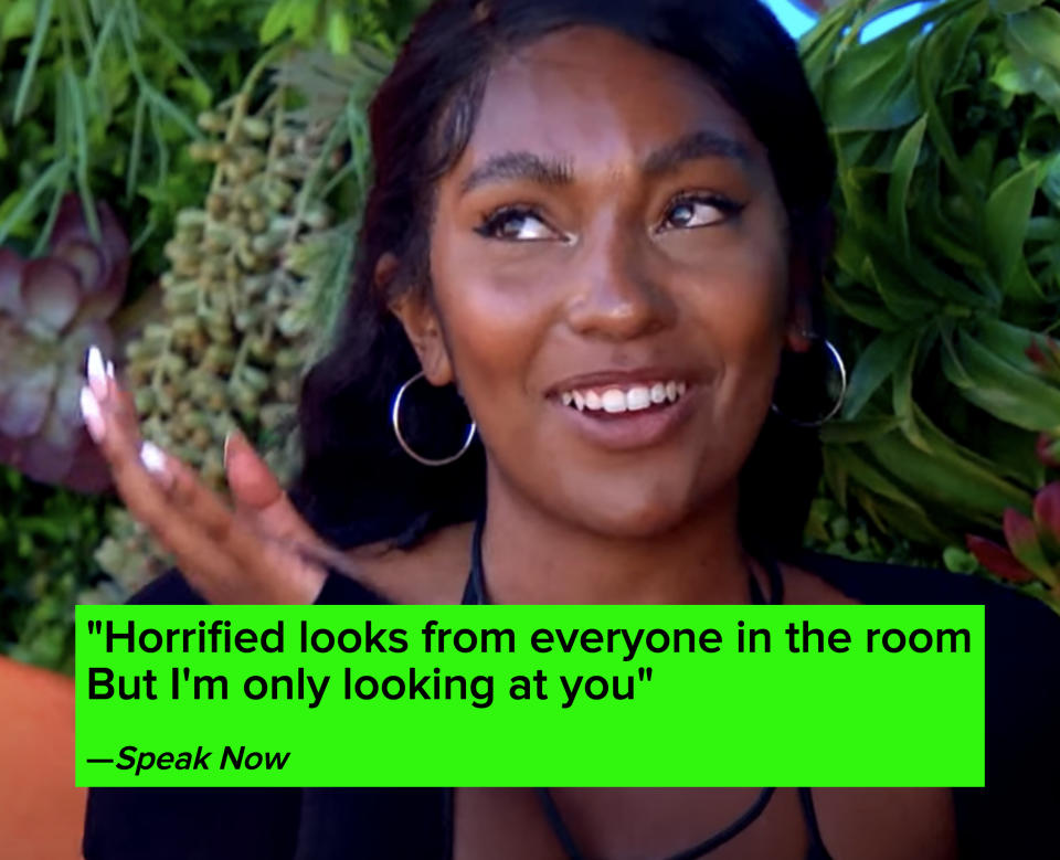 Daia enters Casa Amor with exactly one goal: couple up with Kordell, no matter the cost. She comes on very strong, and Kordell is extremely into it. They make out a lot, and a video of them dry humping with the lights on is sent to Serena, who immediately washes her hands of Kordell. Daia and Kordell don't seem to have any conversations about personal details — they just reiterate how attracted they are to each other, and Daia throws some shade at Serena when she tells Kordell he deserves someone who's all about him and not using him. They couple up at the end of Casa, and Kordell brings Daia back to the Villa.