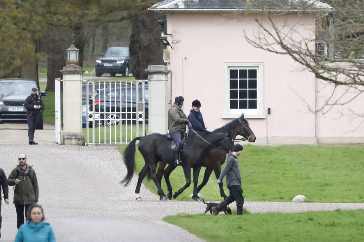 The Duke of York was seen riding around Windsor this morning as a dramatisation of his car-crash Newsnight interview was released on Netflix (W8Media / MEGA)