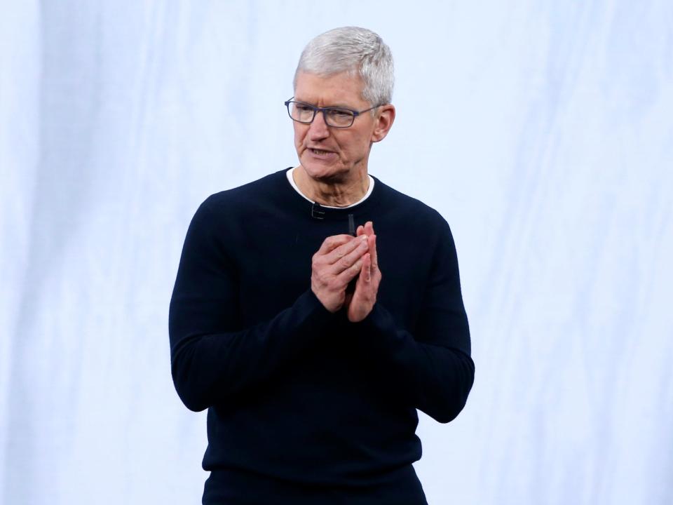 Apple CEO Tim Cook speaks at an Apple event at their headquarters in Cupertino, California, U.S. September 10, 2019.