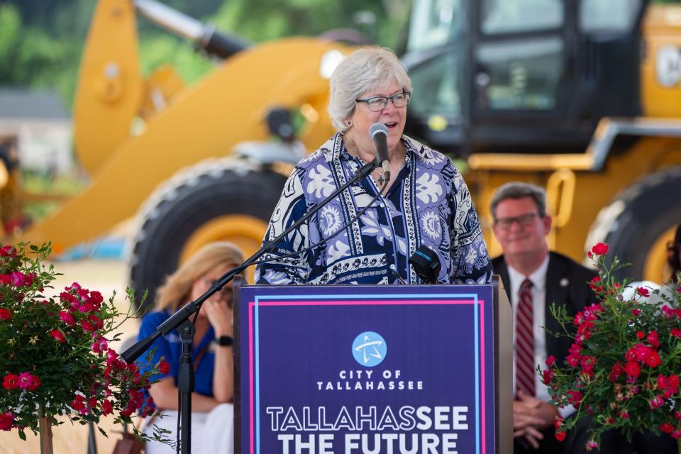 Sheila Salyer, manager of senior services at the Tallahassee Senior Center Foundation, speaks during a groundbreaking ceremony for the new Senior Citizen Center on Wednesday, May 1, 2024.