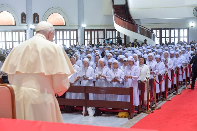 Pope Francis attends a meeting with priests, religious, seminarians and catechists in St Peter's Parish in Bankgok