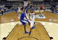 Apr 7, 2014; Arlington, TX, USA; Connecticut Huskies guard Ryan Boatright (11) shoots the ball against Kentucky Wildcats guard Andrew Harrison (5) in the second half during the championship game of the Final Four in the 2014 NCAA Mens Division I Championship tournament at AT&T Stadium. Pool Photo-USA TODAY Sports