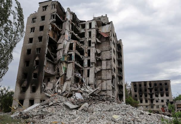 PHOTO: A view shows apartment buildings damaged during Ukraine-Russia conflict in the town of Popasna in the Luhansk region, Ukraine, July 14, 2022. (Alexander Ermochenko/Reuters)