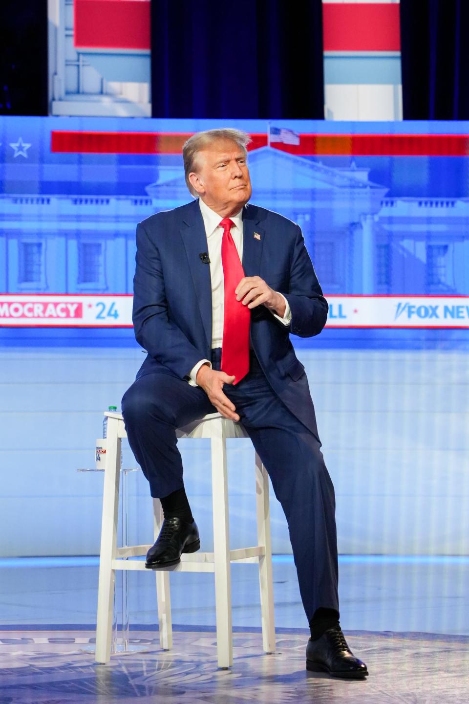 President Donald Trump at the Fox News town hall at the Iowa Events Center on Wednesday, Jan. 10, 2024, in Des Moines, IA.