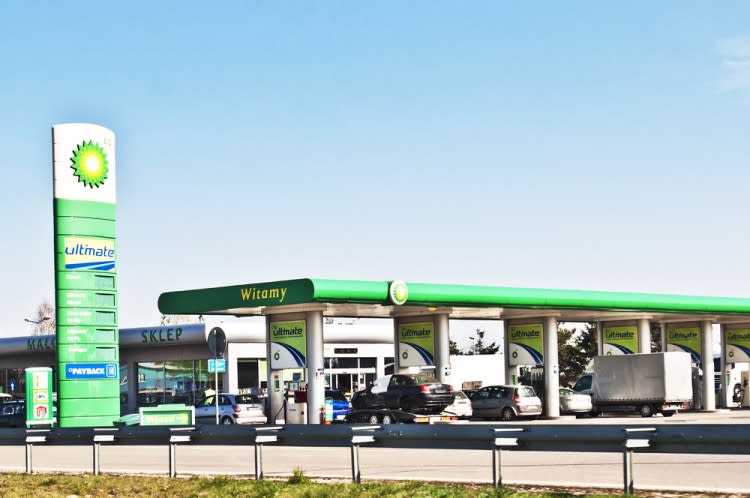 BP plc (ADR) (NYSE:BP), British Petroleum, Gas station, Fuel, Oil, Logo, Sign,
