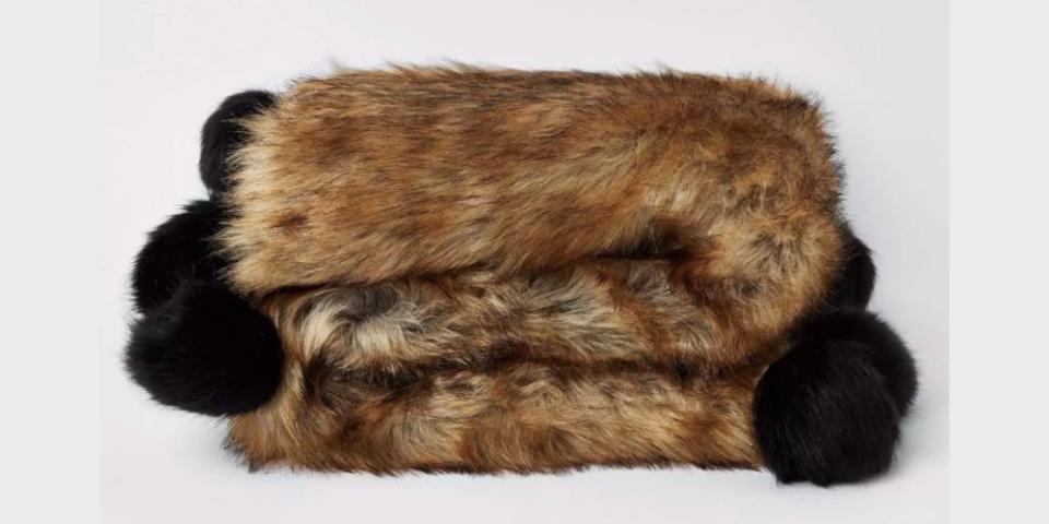 River Island Homeware - Brown Faux Fur Throw with Black Pom Pom, £80