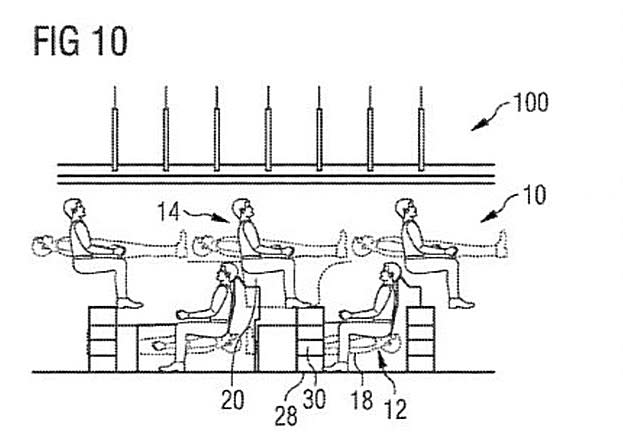 ▲Airbus提出奇特的飛機座位設計，讓飛機變成如臥舖列車般，擁有上下舖的座位區隔。