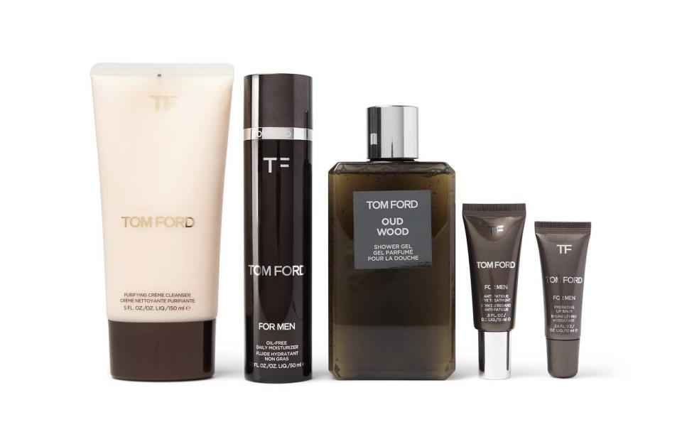 <p>This Tom Ford grooming bag has a hefty price tag—but for a good reason. The gorgeous, full-grain leather case is stocked with essentials like fragrant shower gel, a purifying facial cleanser, eye treatment (for eliminating dark circles after a long flight), an oil-free moisturizer, and soothing lip balm.</p> <p>To buy: <a rel="nofollow noopener" href="http://click.linksynergy.com/fs-bin/click?id=93xLBvPhAeE&subid=0&offerid=476536.1&type=10&tmpid=14422&RD_PARM1=https%3A%2F%2Fwww.mrporter.com%2Fen-us%2Fmens%2Ftom_ford_beauty%2Fgrooming-kit-and-leather-wash-bag%2F859290&u1=TLTRVGGValentinesDayGiftsAD1Jan17" target="_blank" data-ylk="slk:mrporter.com;elm:context_link;itc:0;sec:content-canvas" class="link ">mrporter.com</a>, $1110</p>