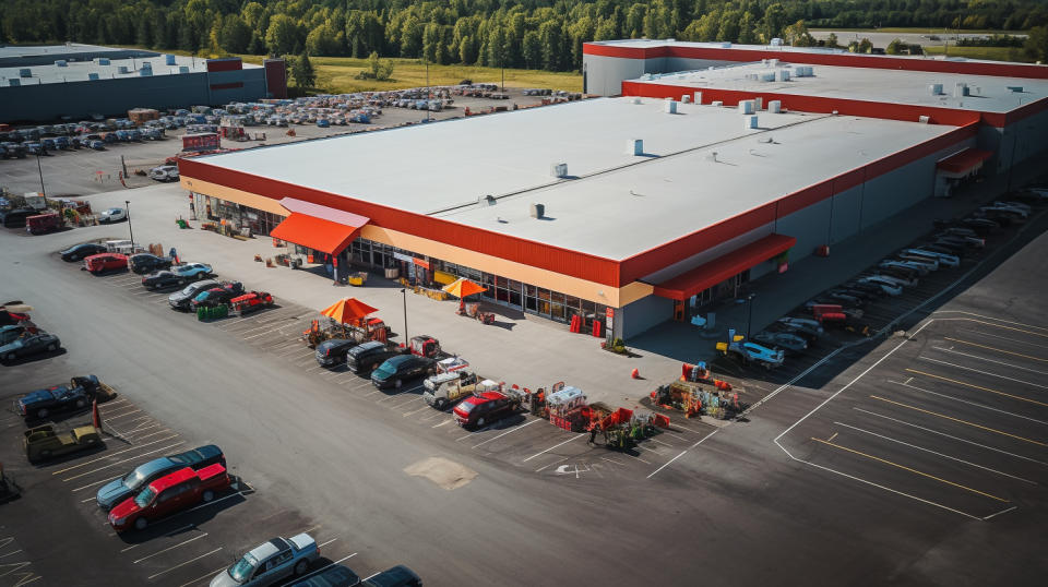 Aerial view of a large discount store showcasing its vast selection of products.