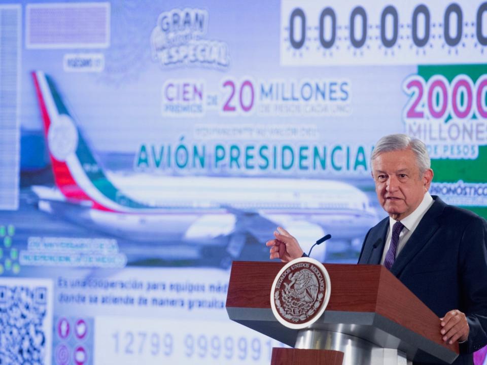 Mexican president Andrés Manuel López Obrador during a press conference for the lottery.
