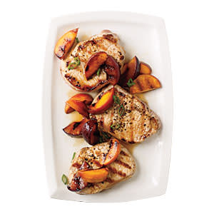 <p>This budget-friendly meal (only $2.50 per serving) has delicious flavor thanks to an 8-hour brine. Topped with grilled fruit, this is sure to be a new favorite.</p> <p> <a rel="nofollow noopener" href="http://www.myrecipes.com/recipe/maple-brined-pork" target="_blank" data-ylk="slk:View Recipe: Maple-Brined Pork" class="link ">View Recipe: Maple-Brined Pork</a></p>
