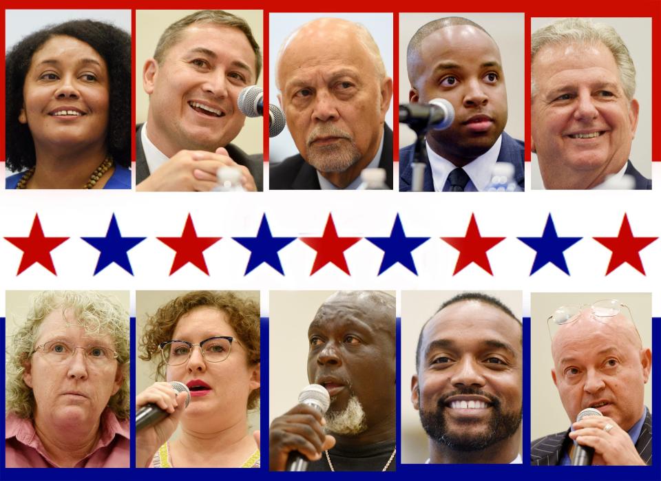 The Shreveport Mayoral Election 2022 candidates (top left to right, bottom left to right) LeVette Fuller, Mario Chavez, Gregory Tarver, Darryl R Ware II, Tom Arceneaux, Tracy Mendels, Lauren Ray Anderson, Melvin Slack, Adrian Perkins and Julius Romano. 