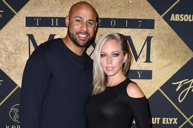 <p>John Parra/Getty </p> Hank Baskett and Kendra Wilkinson arrive at the Maxim Super Bowl Party in February 2017.