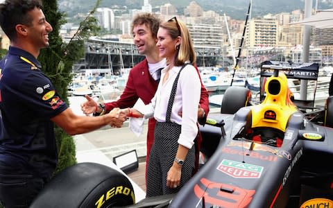 Albert Hammond Jr and his wife Justyna Hammond Jr with Daniel Ricciardo of Australia and Red Bull Racing on the Red Bull Energy Station during the Monaco Formula One Grand Prix at Circuit de Monaco on May 27, 2018 in Monte-Carlo, Monaco - Credit: GETTY IMAGES