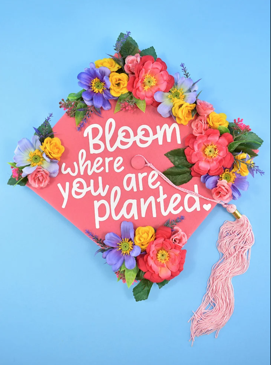 <p>This graduation cap theme can be made in less than 30 minutes! All you need is a Cricut Maker, a few tools, and flowers galore. </p><p><strong>Get the tutorial at <a href="https://www.dreamalittlebigger.com/post/diy-graduation-caps.html" rel="nofollow noopener" target="_blank" data-ylk="slk:Dream a Little Bigger;elm:context_link;itc:0;sec:content-canvas" class="link ">Dream a Little Bigger</a>.</strong></p>