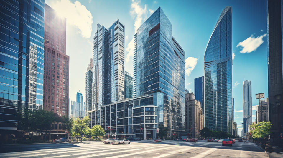 High rise office buildings used by the financial technology platform in Chicago.