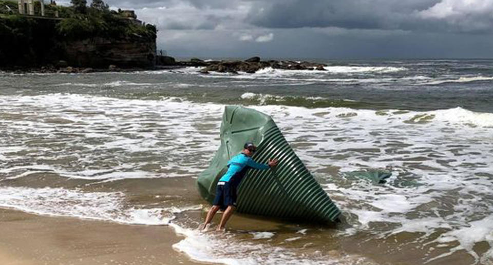 a water tank washed up on coogee beach Friday