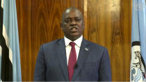 In this image made from UNTV video, Mokgweetsi Eric Keabetswe Masisi, President of Botswana, speaks in a pre-recorded message which was played during the 75th session of the United Nations General Assembly, Thursday Sept. 24, 2020, at UN headquarters. (UNTV via AP)