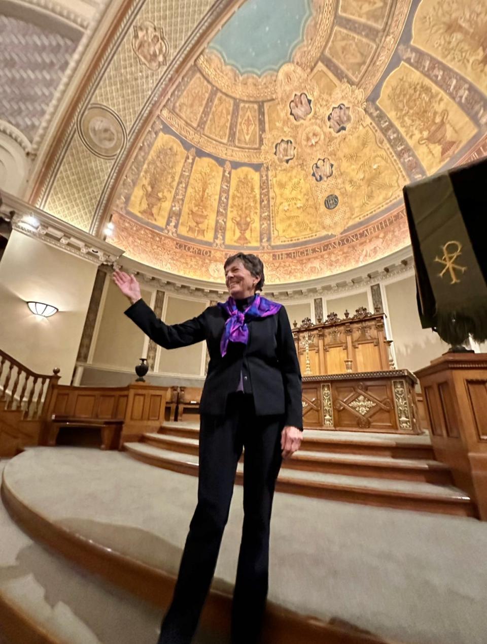 The Rev. Rebecca Spencer in the sanctuary of Providence's Central Congregational Church.