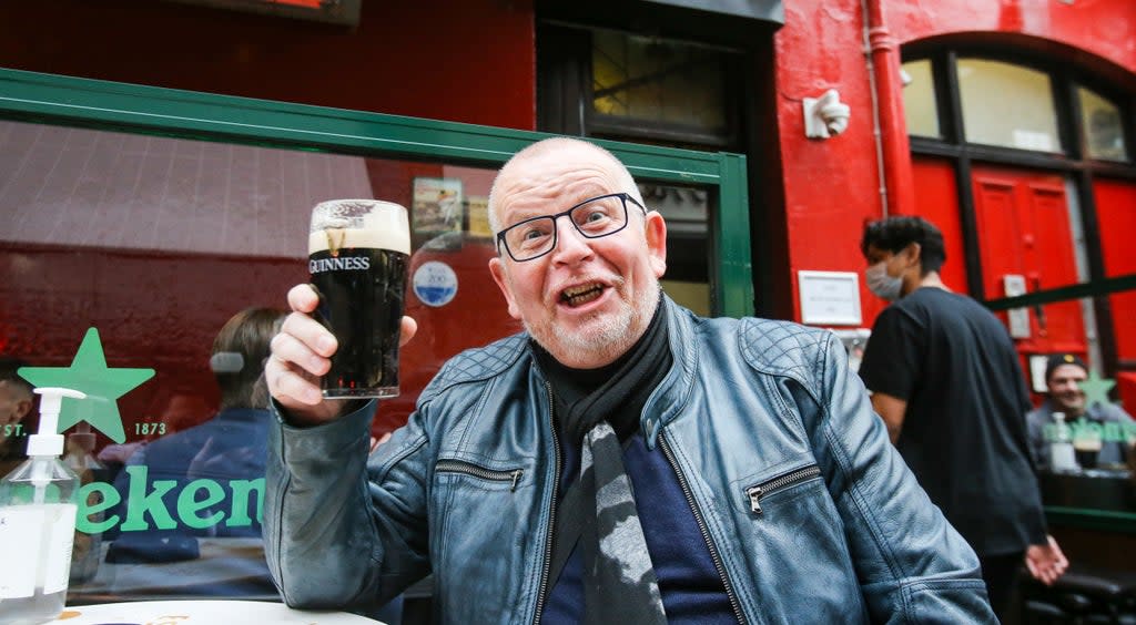 Pat with a pint at Grogan’s pub in Dublin, on the day coronavirus restrictions were eased across Ireland. Picture date: Saturday January 22, 2022. (PA Wire)