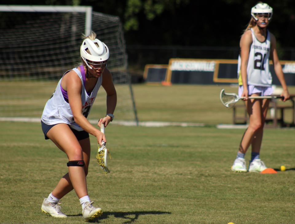 Episcopal's Keeley Cleland prepares to field a ground ball during high school girls lacrosse practice on May 2, 2022. [Clayton Freeman/Florida Times-Union]