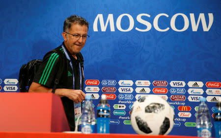 Soccer Football - World Cup - Mexico Press Conference - Luzhniki Stadium, Moscow, Russia - June 16, 2018 Mexico coach Juan Carlos Osorio arrives for the press conference REUTERS/Gleb Garanich