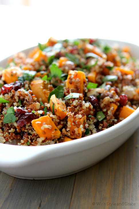 <strong>Get the <a href="http://withstyleandgraceblog.com/2011/11/16/quinoa-sweet-potato-and-dried-cranberry-stuffing-thanksgiving/">Quinoa, Sweet Potato and Dried Cranberry Stuffing recipe</a> from With Style & Grace</strong>