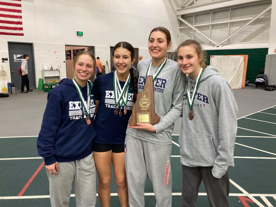 The Exeter High School girls 4x400 team, left to right: Rayna Thompson, Izzy Bremer, Clara Knab and Danica Caron.