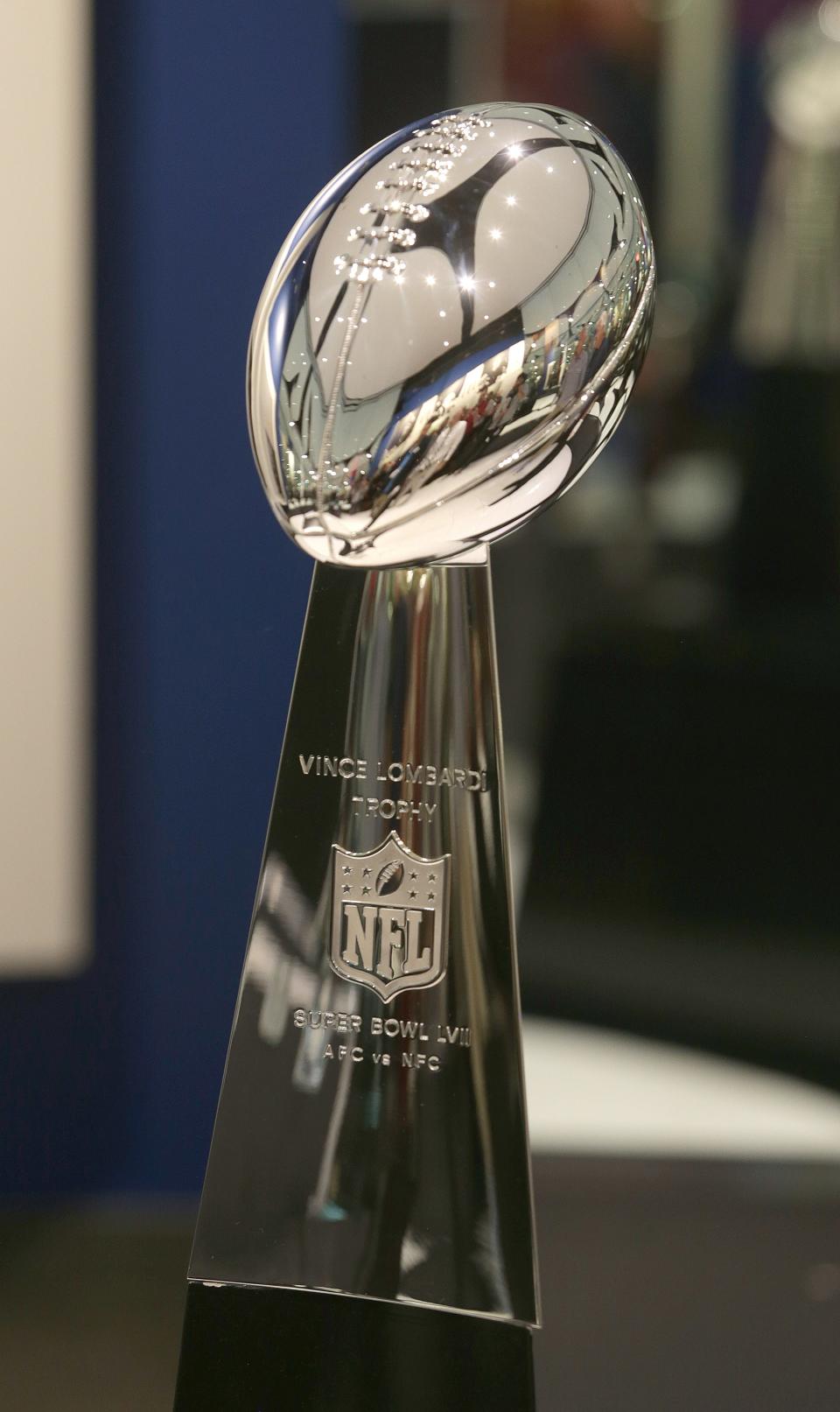 The Super Bowl 57 Vince Lombardi Trophy was unveiled at the Pro Football Hall of Fame, Friday, June 24, 2022.