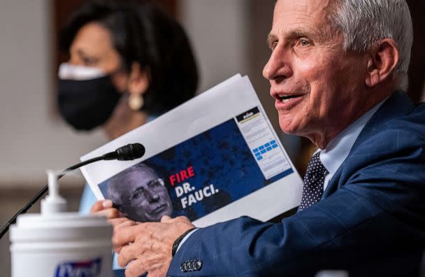 PHOTO: Dr. Anthony Fauci, White House Chief Medical Advisor and Director of the NIAID, shows a screen grab of a campaign website while answering questions from Senator Rand Paul in Washington, Jan. 11, 2022. (Pool/AFP via Getty Images, FILE)