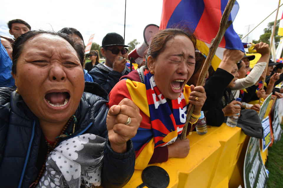 Protesters react in Australia