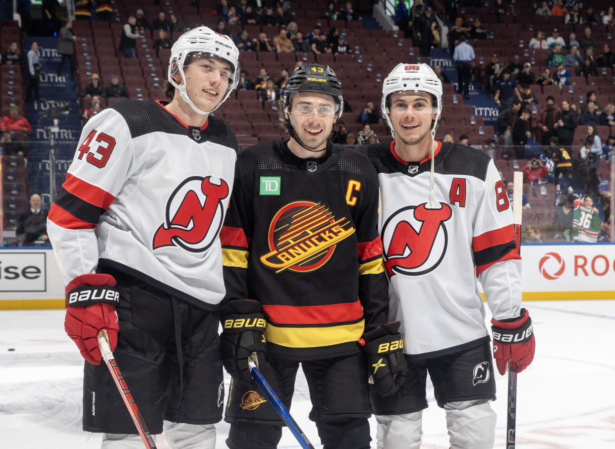 Luke (L), Quinn and Jack. (Jeff Vinnick/NHLI via Getty Images)