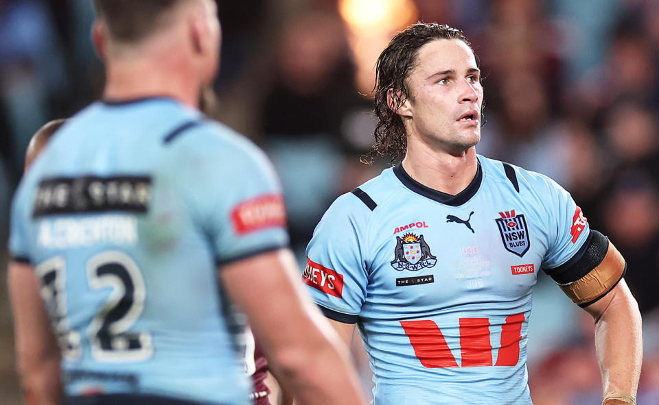 Nicho Hynes, pictured here in action for NSW in State of Origin 1.