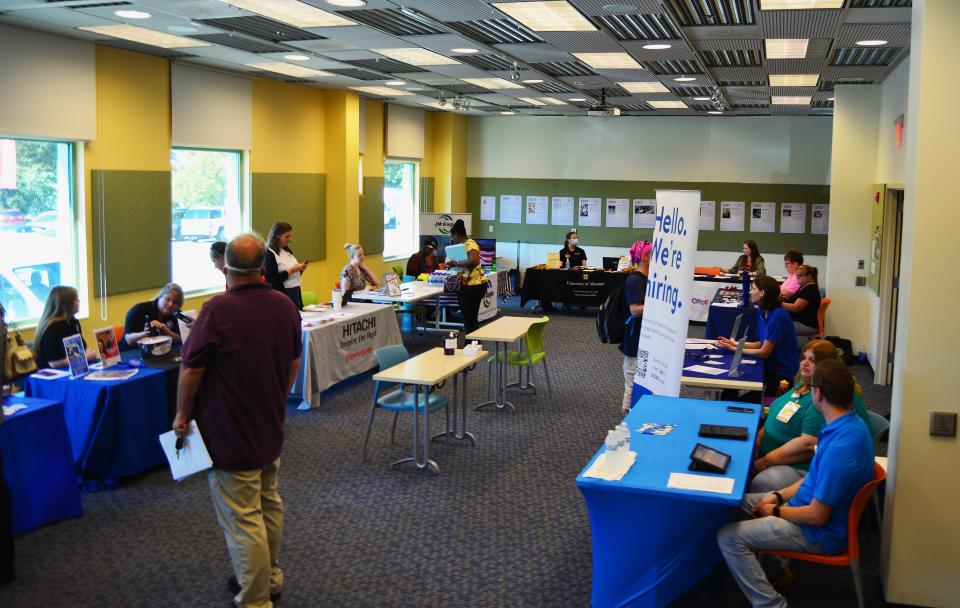 A slow but steady stream of job seekers visited the Walk-In Wednesday hiring event this past week at the Daniel Boone Regional Library in Columbia, hosted by the Columbia Job Center.