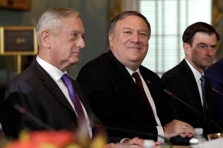 U.S. Defense Secretary James Mattis and Secretary of State Mike Pompeo attend the second U.S. - China Diplomatic and Security Dialogue at the State Department in Washington, U.S., November 9, 2018. REUTERS/Yuri Gripas