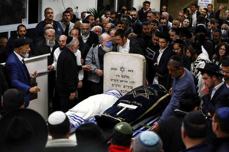 The funeral of married couple Eli Mizrahi and Natali Mizrahi who were killed on Friday in a shooting attack by a Palestinian gunman on the outskirts of Jerusalem