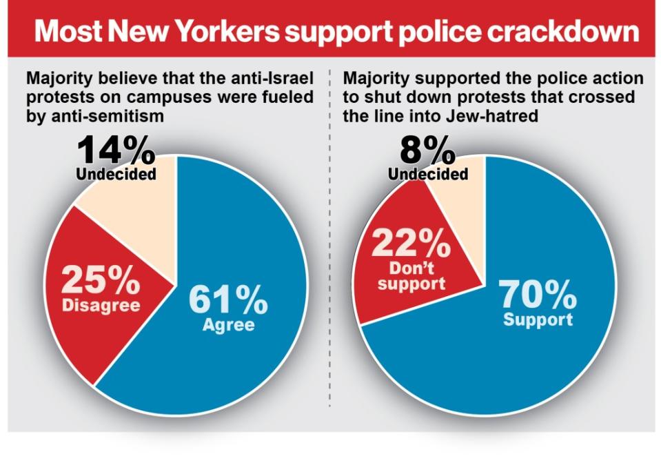 A clear majority of New Yorkers support the NYPD cracking down on anti-Israel protests.