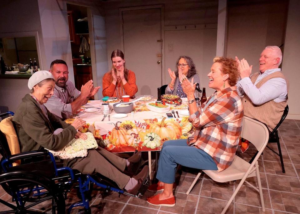 A family shares a Thanksgiving dinner in a daughter's new apartment in the Tony Award-winning play "The Humans," being produced at Provincetown Theater.