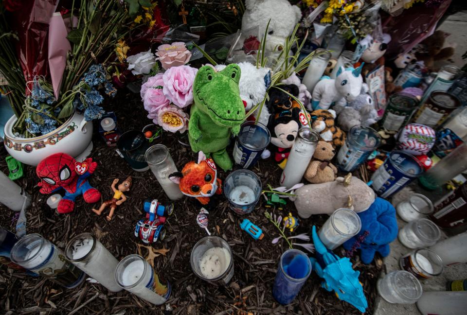 A memorial of flowers, toys and candles has grown on Mamaroneck Ave. in Mamaroneck near where six year-old Michael Volpe and his mother Molly Murphey Donovan were killed after being struck by a school bus mini-van near the Mamaroneck Avenue Elementary School June 20th.