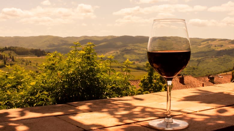 glass of red wine in Tuscany