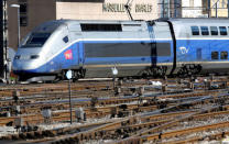 A TGV train (high speed train) arrives at the French state-owned railway company SNCF station in Marseille, France, March 14, 2018. REUTERS/Jean-Paul Pelissier